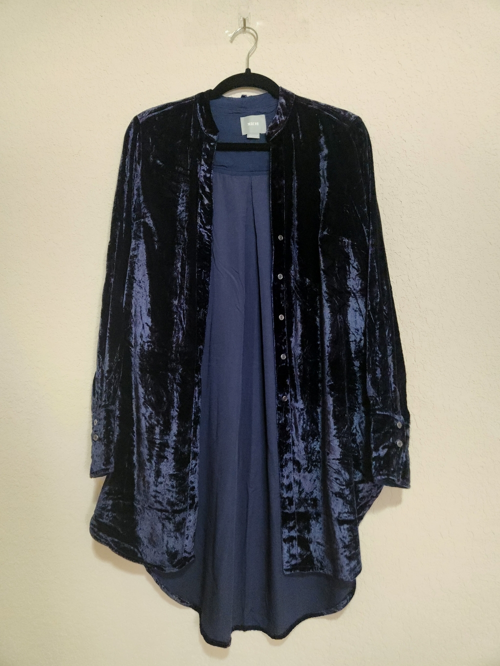 Anthropologie Maeve Blue Crushed Velvet Button-Down Tunic - Deep Navy Size 6